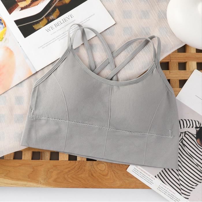 Ribbed Strapless Halter Backless Sports Vest with Chest Pads
