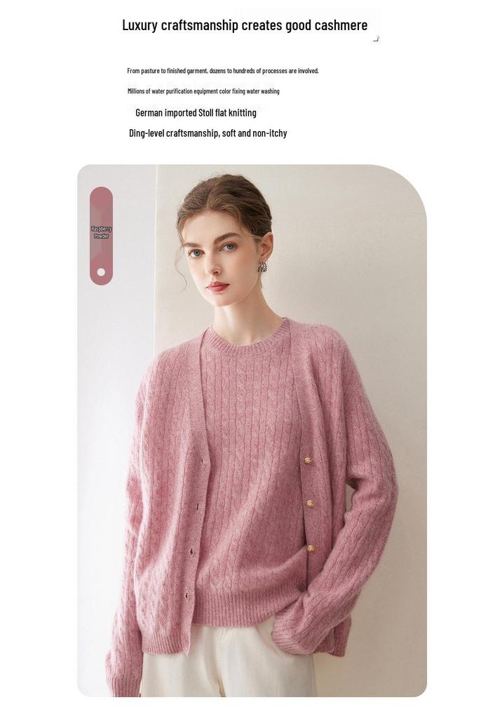 Kang Sai Ni Women's 100% Cashmere Cable Knit Retro Sweater