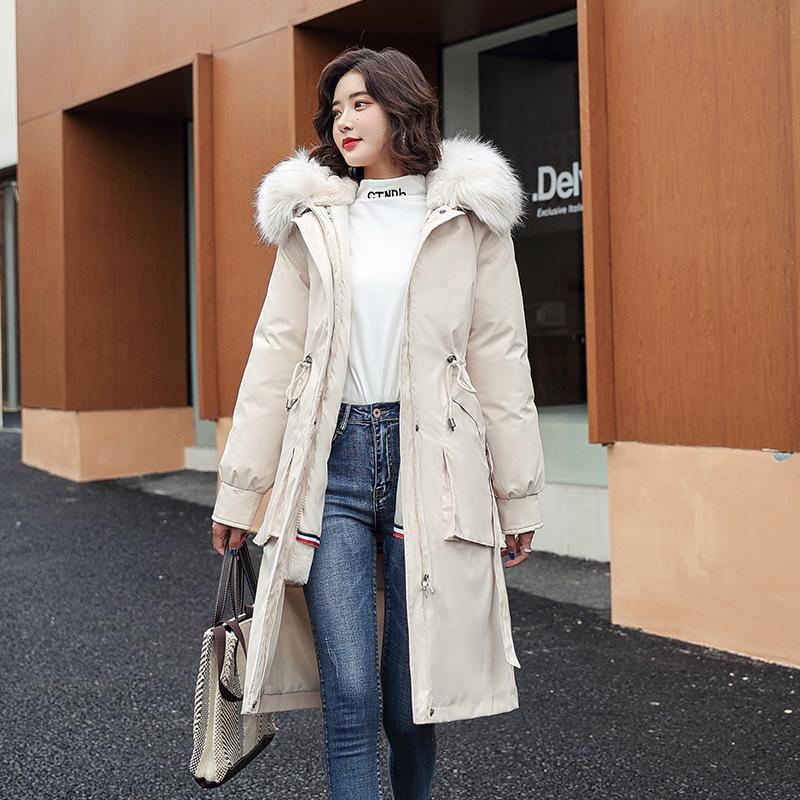 Women's Medium and Long Cotton-padded Clothes In Winter Slim-fitting Thickened Fur Collar Down Cotton-padded Jacket