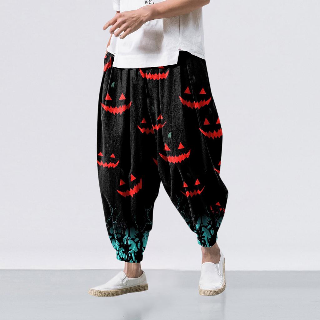 Halloween-Print - Lässige Weitbein-Hose, Herren Lässige Loose-Fit-Hose