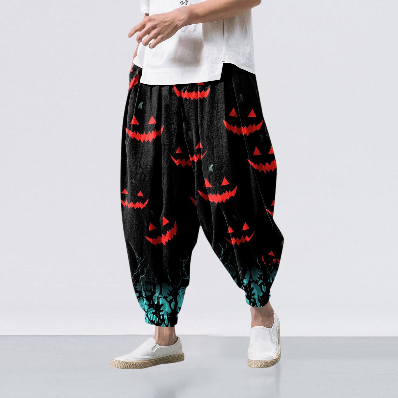 

Halloween Print - Casual Wide-leg Pants, Men s Loose Casual Pants XXXL винний