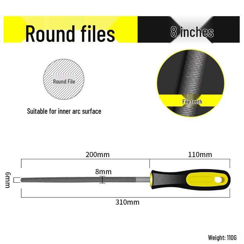 Multifunctional Steel File Set: Triangular, Half-Round, Round, Flat, Board, and Rasp Files