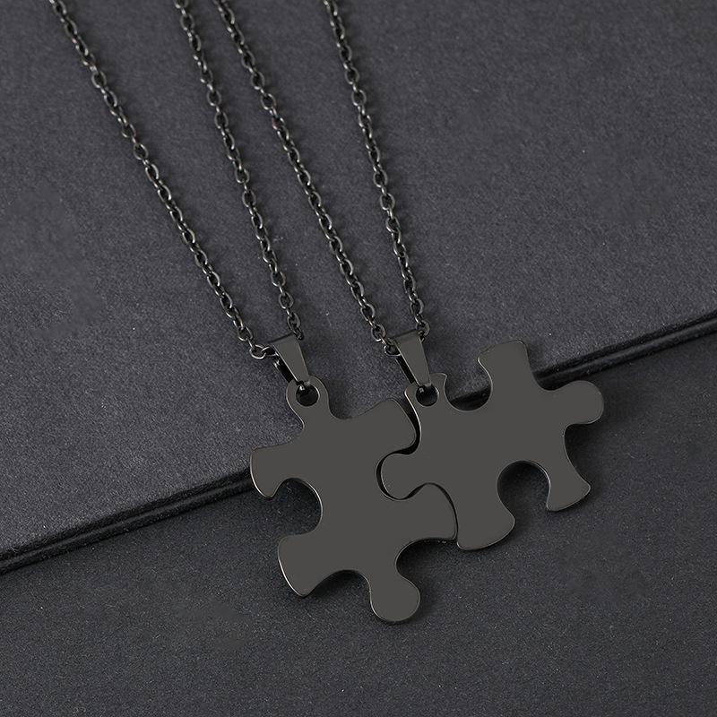 Puzzle Pair of Blank Laser Color Printing Materials, Holiday Gifts, Lettering, Stainless Steel Cross Chain, Necklace.