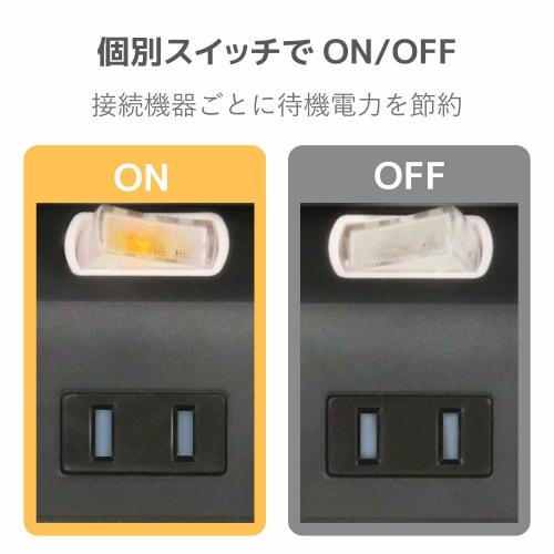 ELECOM Power Tap, 6 Ports, 3m, Lightning Guard, Individual Switch, Dust Shutter Included, Heat Resistant, Conforms to PSE Technical Standards, Black T