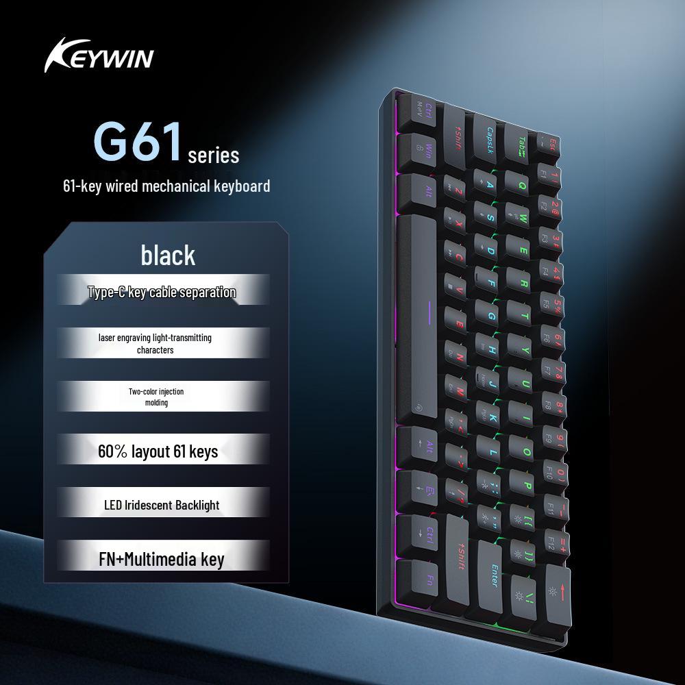 Key Sheng G61 Wired Mechanical Keyboard, 61-Key, Blue Switch, LED Colorful Backlight, Type-C, Gaming.