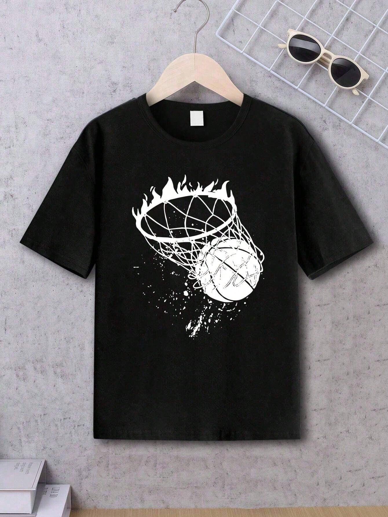 Fashionable Basketball Print Tshirt Casual Summer Tshirt Short Sleeve Crew Neck Clothing Women Clothing Fashion Personality S