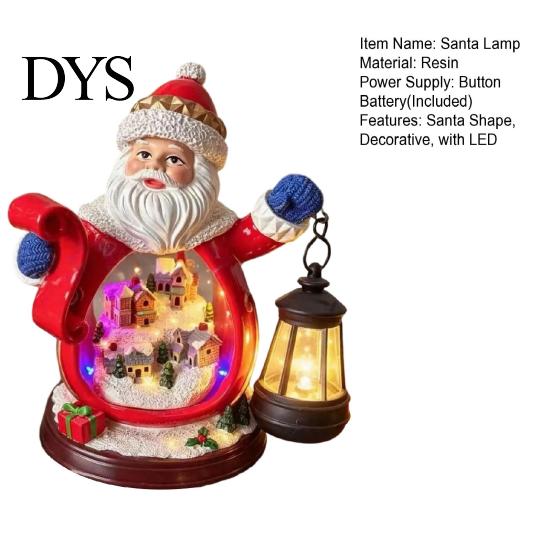 Winter Santa Figurine Christmas with LED Light, Glowing Claus Resin Statue Statue, Snow Landscape Desktop Decoration for Party Favors Decor