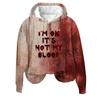 Women's 3D Bloody Letters Printed Long Sleeved Loose Hooded Sweatshirt New Halloween Ladies Casual Long Sleeved Pullover