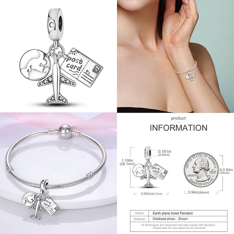 Charm Copper Travel Airplane Earth Beads Pendant Fit Original Bracelet Diy Fine Jewelry Charms