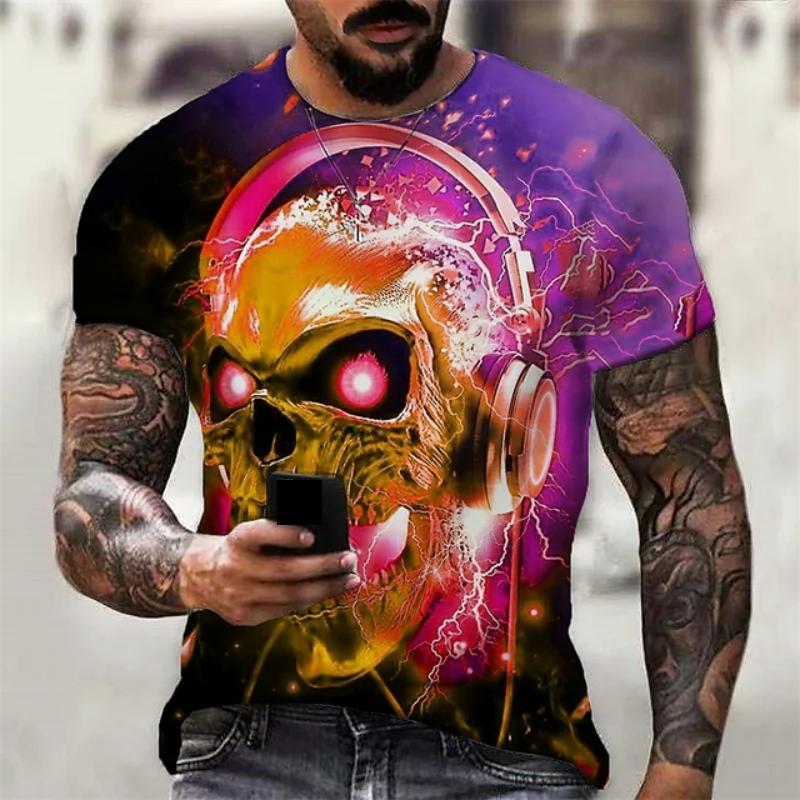 Summer Men's Skull Tshirt 3D Printed Skull Graphic T-shirts For Men Oversized Short Sleeve Punk Tops Tee Shirt Men Clothing