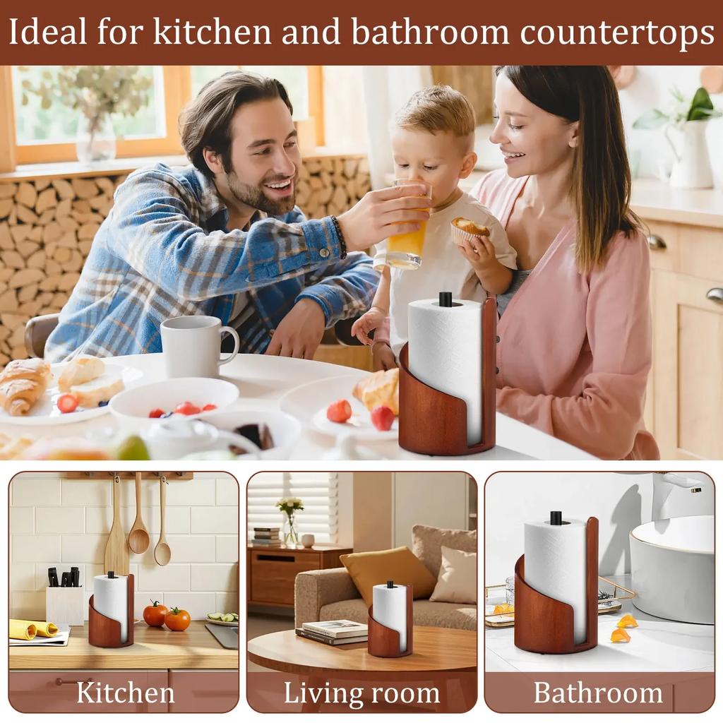 New Paper Towel Holder Wooden Kitchen Spiral Roll Paper Holder Anti-Skid Tissue Vertical Stand Countertop Bathroom Decoration