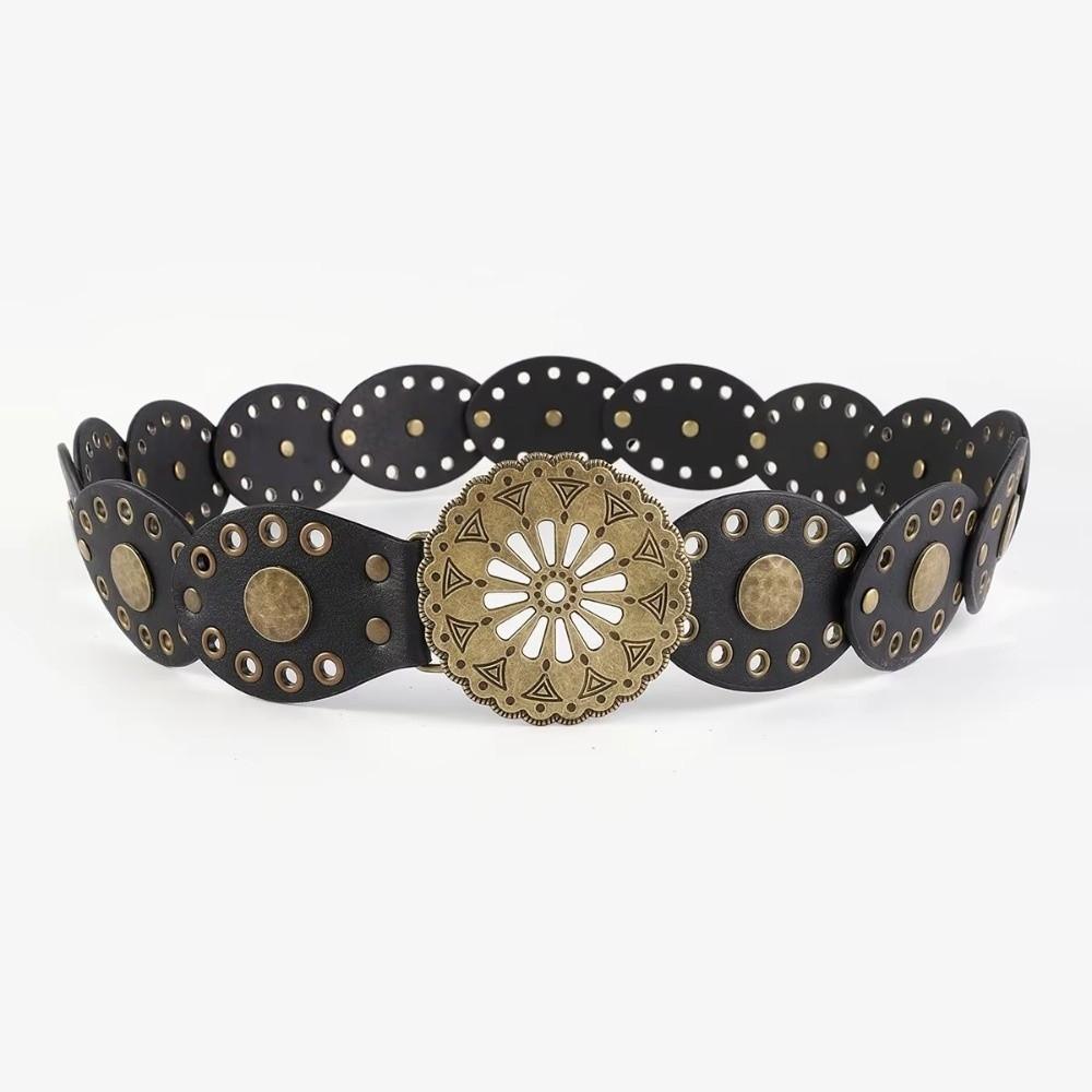 Western Cowboy Waist Strap Personality Round Trouser Dress Belts Fashion Wide Belt  For Women