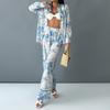 Dress Women's Fashion Suit Casual Print Lace Shirt Pantset