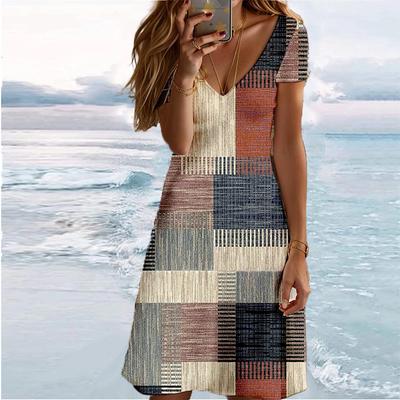 Summer Fashion Women's V Neck Short Sleeve Retro Style Printed  Dress Sex Short Skirt Dresses