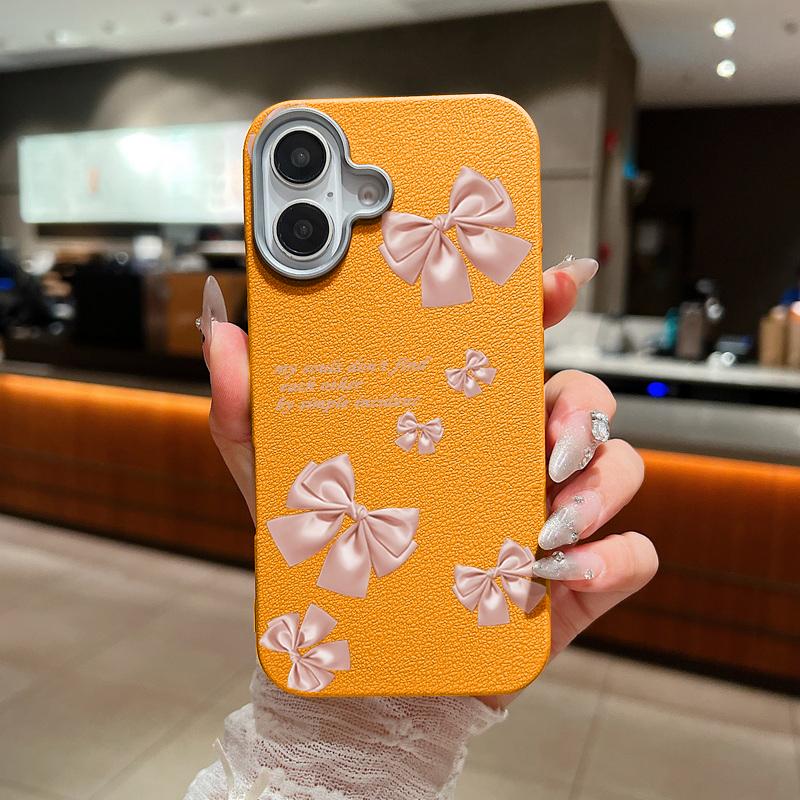 Solid Color Bowknot Patterned Leather Texture Phone Case for iPhone 16 Pro 15 14 Plus 13 12 Pro Max 11 Shockproof Matte Soft Tpu Slim Case Cover