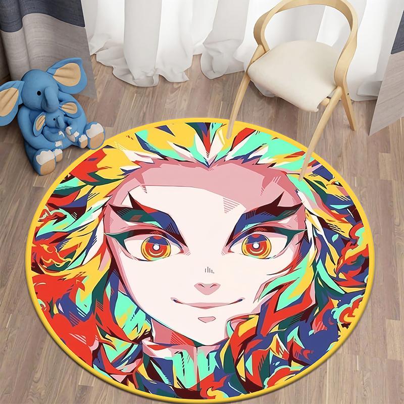 Demon Slayer Japanese Anime HD Print Round Carpet Bedroom Balcony Entry Door Chair Non-slip Mat Popular Decorative Rugs