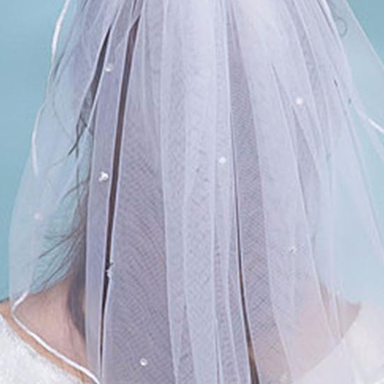 40cm Beautiful with Comb Net Yarn Bridal Veil Single Layer Ribbon Edge Short Veil Hair Accessories