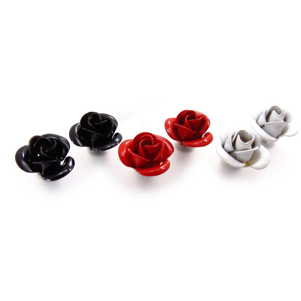 Les Trésors De Lily [J6695] - 3 Pairs of 'Rosa Romantica' Earrings Black Red White