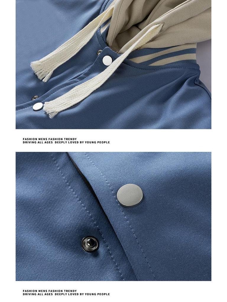 Men's Hong Kong Style Color Block Hooded Baseball Jacket - Trendy Brand, Faux Two-Piece, Plus Velvet Warmth, 2023 Edition