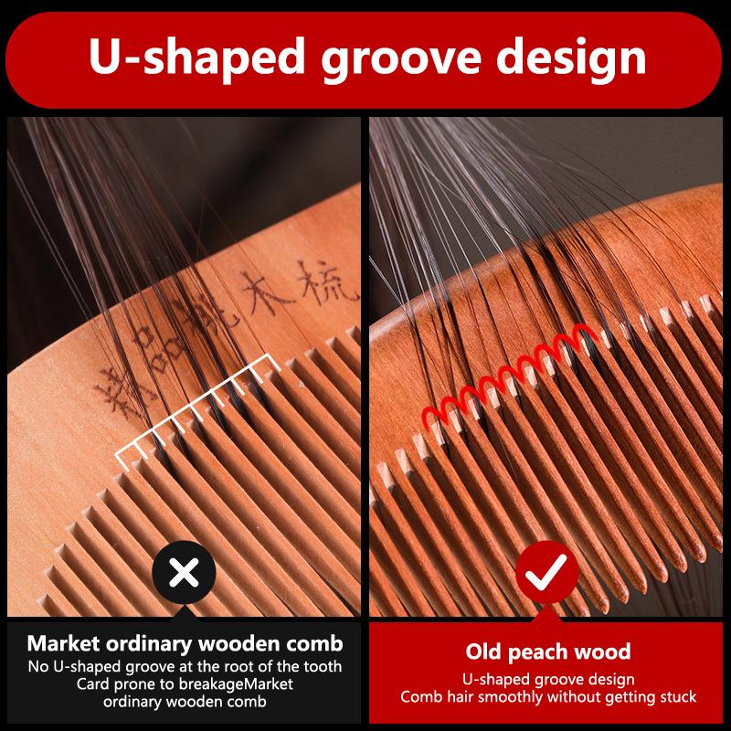 New Anti-Static Handcrafted Natural Peach Wood Hair Comb Head Massage Sandalwood Comb Hair Care Diy Styling Tool