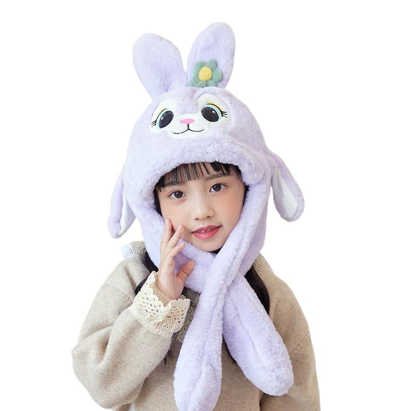 Children's hats, ears move, cartoon rabbit scarves, all-in-one hats, boys and girls, winter ear protectors, pullovers.