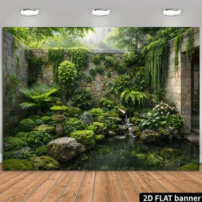 Tissu de fond cascade de cour luxuriante verte 2D pour séance photo