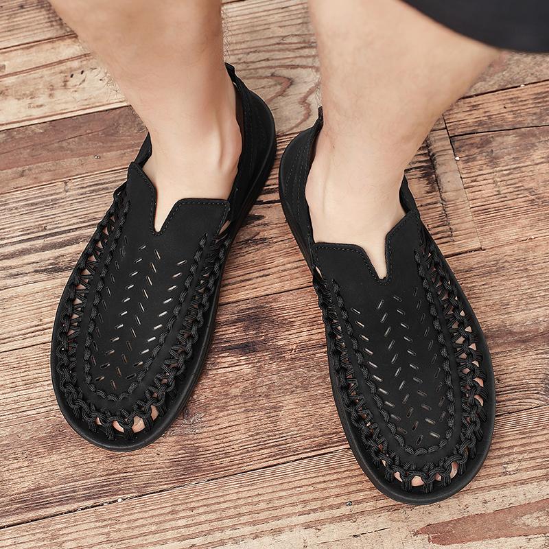 Summer Round Toe  Hollow - Out Beach Sandals Hand - Braided Breathable Flat Shoes Size 38 - 45 Comfortable Outdoor Men's Shoes
