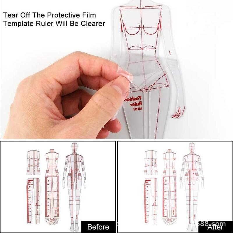 1Pcs Clear Illustration Diy Quilting Clothing Design Rulers  Drawing Template Ruler For Drafting Clothing Designers