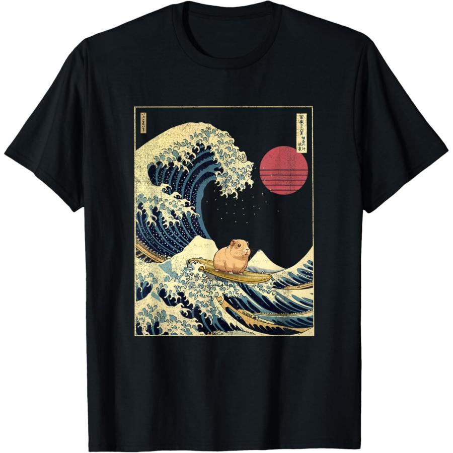 Guinea Pig Kanagawa Wave Funny Surf Animal T-Shirt S чёрный