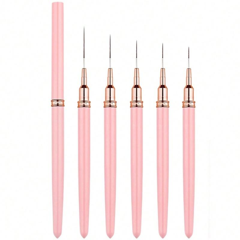 5Pcs Pink Nail Art Brushes Superfine Brush French Manicure Stripe Nail Art Painting Brush Set, UV Gel Nail Liner Brushes Kit And Drawing Liner Brush