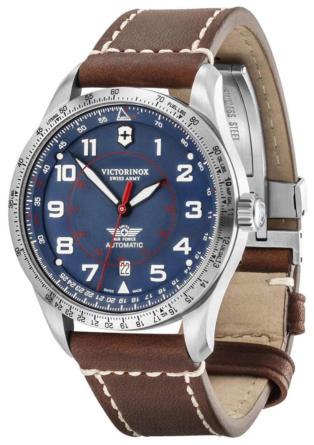 

VICTORINOX AIRBOSS Корпус з нержавіючої сталі Синій Коричневий Шкіра Подарунковий предмет 241887 Годинник, (316л), Циферблат, Ремінець,