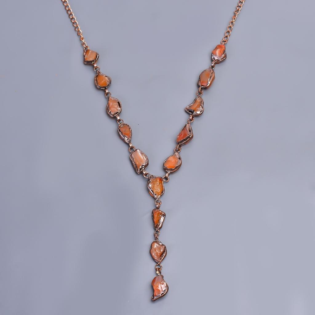 Carnelian Rough Stone Trendy Chain Electroformed Sacral Chakra Necklace Copper V-21