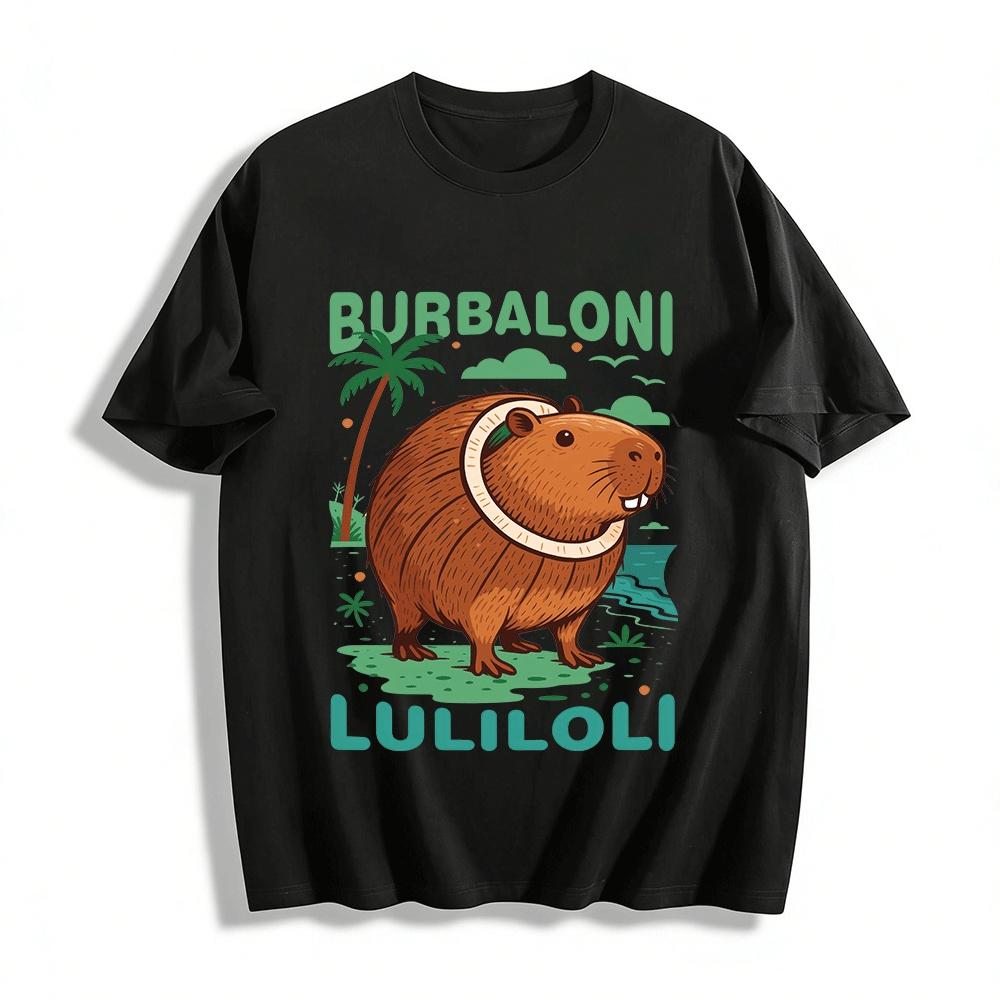 

Capybara Coconut Ring Vacation Style Short Sleeve T-Shirt Pure cotton T-shirt XXS