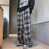 Woolen Fleece Lined Plaid Pants High Waisted Classic Vintage Black Casual Straight Leg Pants Slimming Bell Bottoms For Men Women