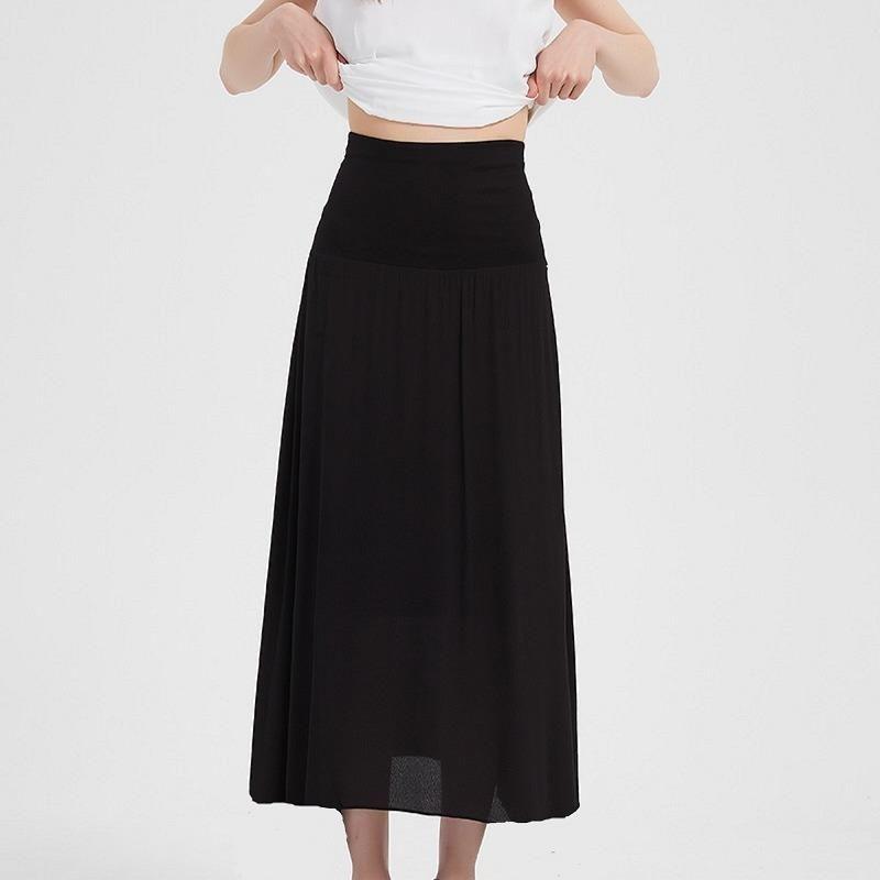 

Rayon High Waist Black and Long Skirt Chubby Girl Summer Autumn New Style Easiest for Match Slim Looking Fashion Plus Size Female 819 Black XL
