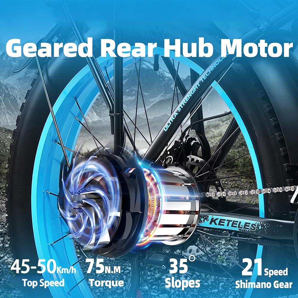 Electric Bicycle Keteles K800 26" 1000Wx2 Motor Adult Ebike 48V 23AH All Terrain Fat Electric Bike 21 Speed LED Display Blue