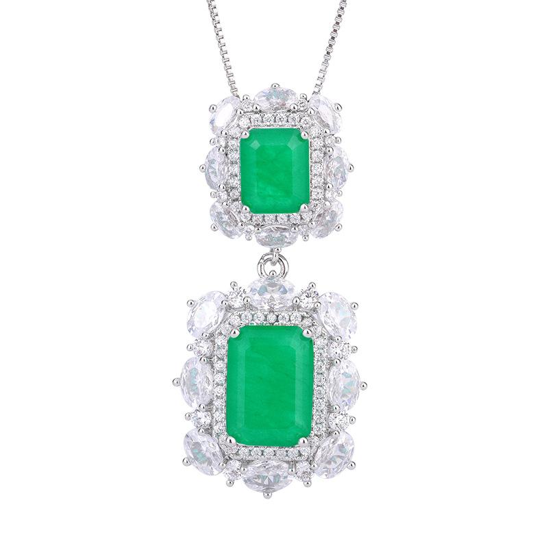 S925 Silver Needle Popular Simulation Jewelry Accessories Set Emerald Three-piece Fashion Women's