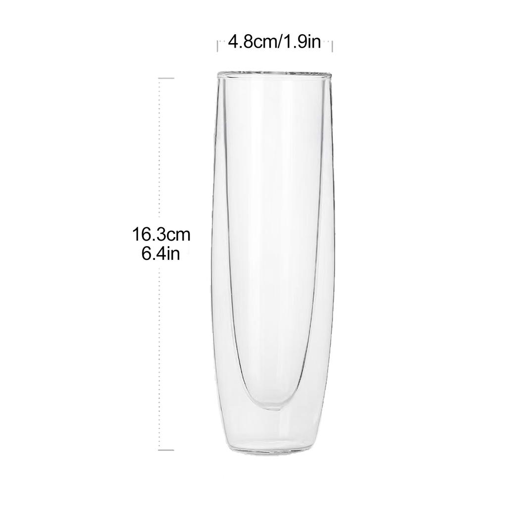 2pcs Double Walled Champagne Flute 150ml Stemless Mimosa Glasses for Bar Party Wedding Home