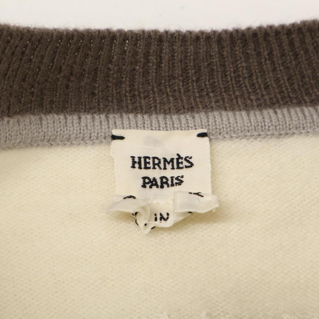 Hermes 24 Stainless Steel Cashmere Blend Stirrup Embroidered Short Sleeve Knit Tops 36 IvoryUsed