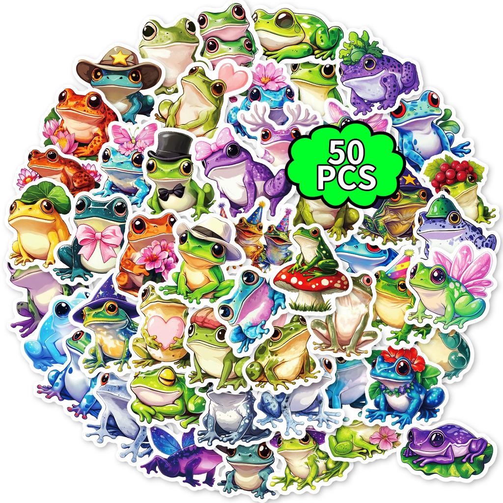 50 Colorful Cartoon Frog Graffiti Stickers Do Not Repeat Creative Hand Account Decoration Waterproof Stickers