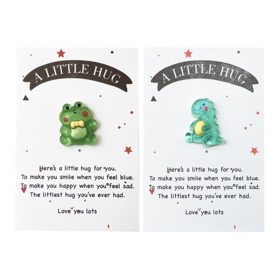 Pocket Hug Cartoon Dinosaur Decoration with Greeting Card A Little Hug Green Frog Resin Ornament Friends Family Birthday Anniversary Gift