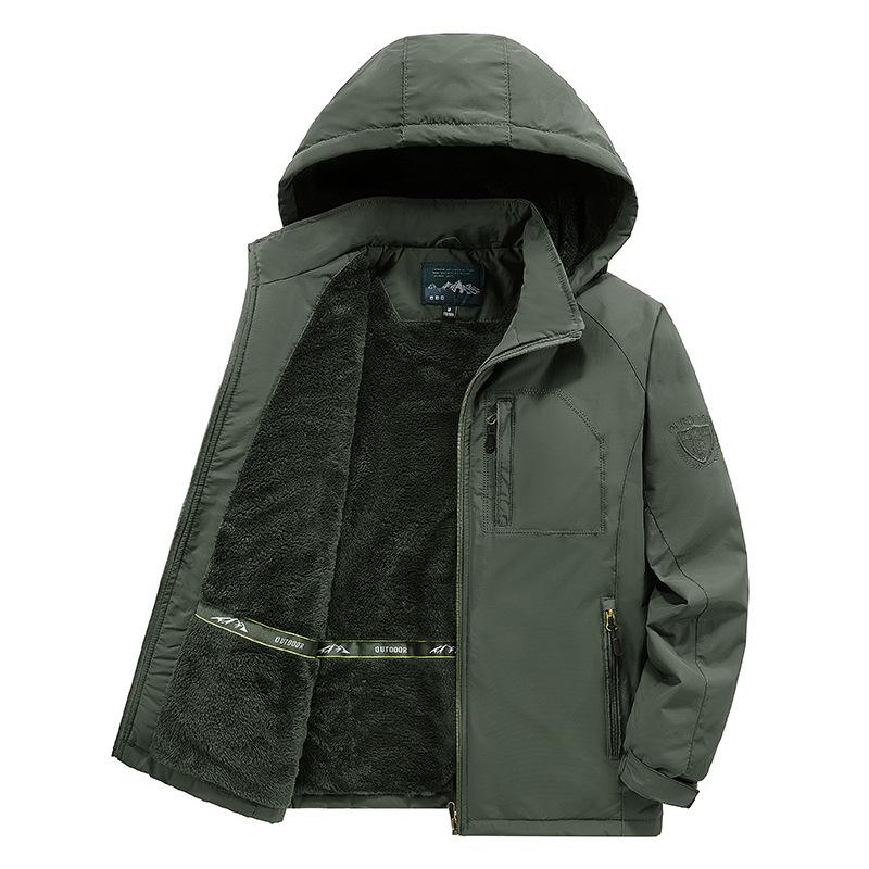 Hooded padded jacket winter outdoor lamb wool piled and thickened casual medium and old large size jacket tooling jacket men