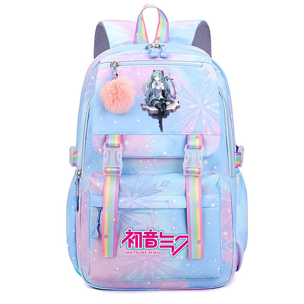 Anime Anime Hatsune Miku Bedruckter Rucksack mit großem Fassungsvermögen, wasserdicht, für Teenager, Schüler, Mädchen, Jungen, Schultasche, Büchertasche, Reisetasche