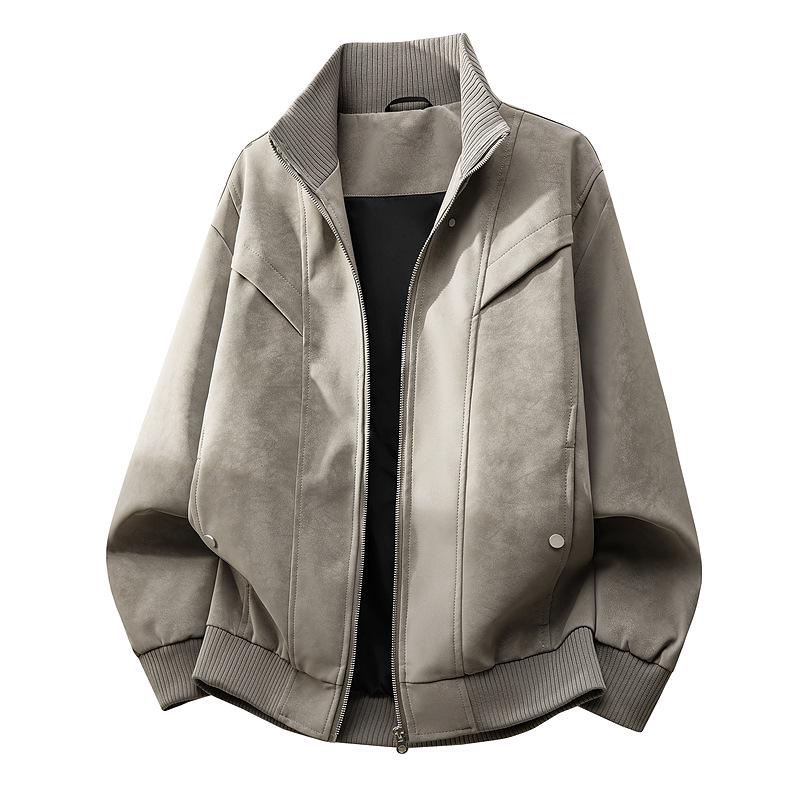 

Men s Warm Plus Size Fleece-Lined Leather Jacket - Retro American Style, Spring/Autumn, High-End Feel, Thickened Outerwear with Lapel XL
