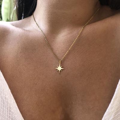 Schmuck Hexagramm Kompass Titan Stahl vergoldet Anhänger Augen Edelstahl Halskette