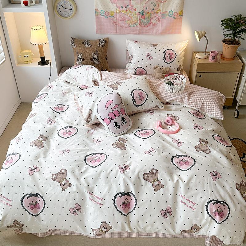 Cotton Four-piece Quilt Cover, Bed Sheet Three-piece Cartoon Girl Heart Bedding