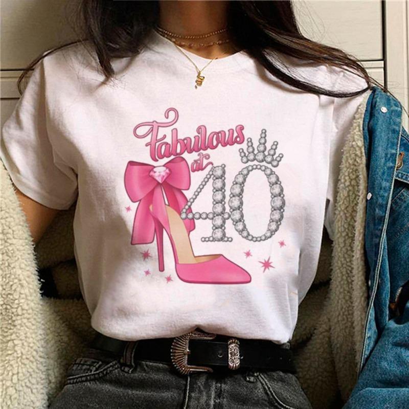40th Birthday Manga Printed T-shirt Summer Cotton Loose Short Sleeve T-Shirts Women’s