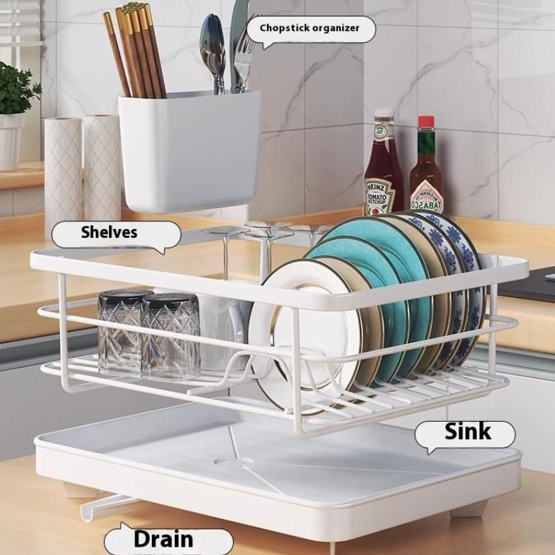 Dish Drying Rack Dish Drainer Countertop Drainboard with Utensil Holder & Plate Stand Kitchen Organizer