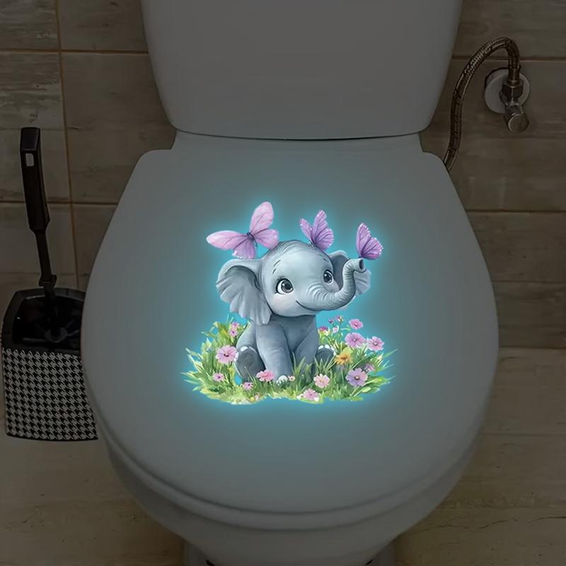 Glow-In-The-Dark Cute Elephant Toilet Sticker Self-Adhesive Removable Decal For Car Bedroom Living Room Toilet Seat Lid