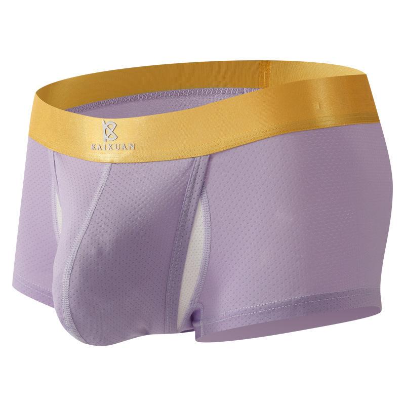 Men's Spring Summer Ice Silk Space Warehouse Free From Stripping Side Opening Double U Convex Bag Quad Briefs